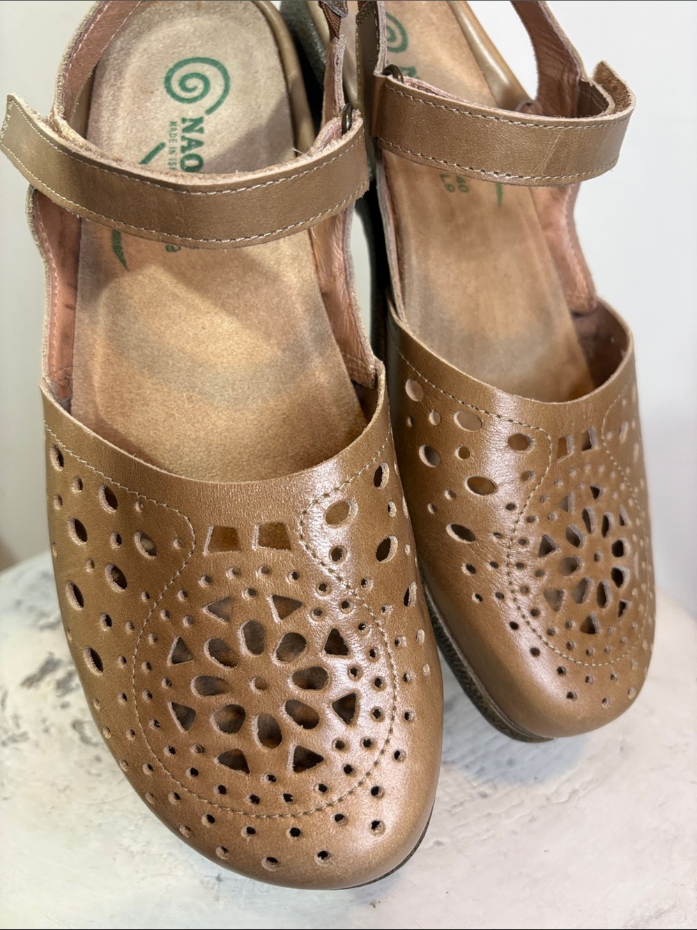 Naot Arataki Closed Toe Mary Jane Slingback Laser Cut Mandala Pattern Toe Box 9